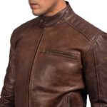Vintage Leather Jacket Brown Shirt Collar - Image 3