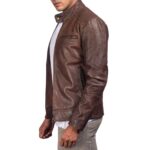 Vintage Leather Jacket Brown Shirt Collar - Image 2