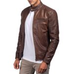 Vintage Leather Jacket Brown Shirt Collar