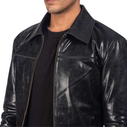 Black Leather Jacket with Collar